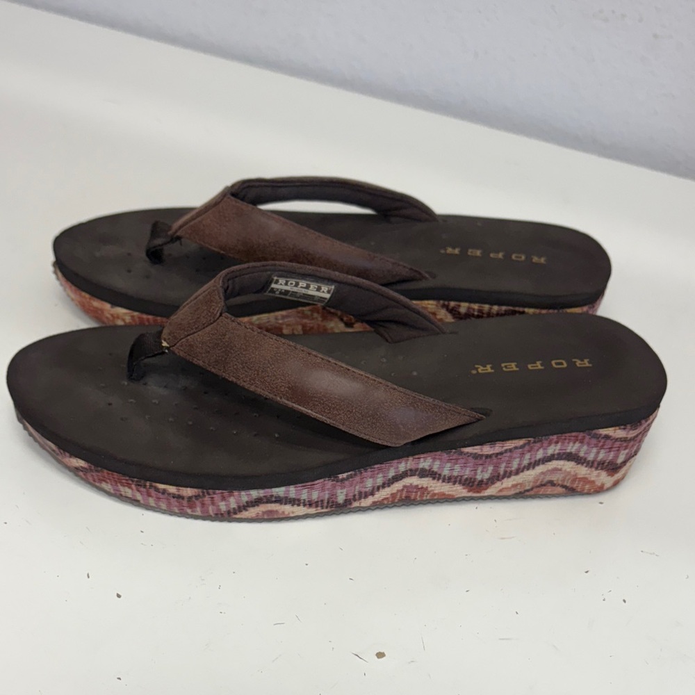 Roper Tan and Pink Patterned Sandals